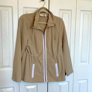 Weekends by Chicos lightweight jacket tan with drawstring waist and collar Sz 1